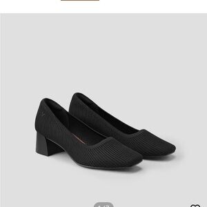 Black Heels with Textured Fabric and Square Toe